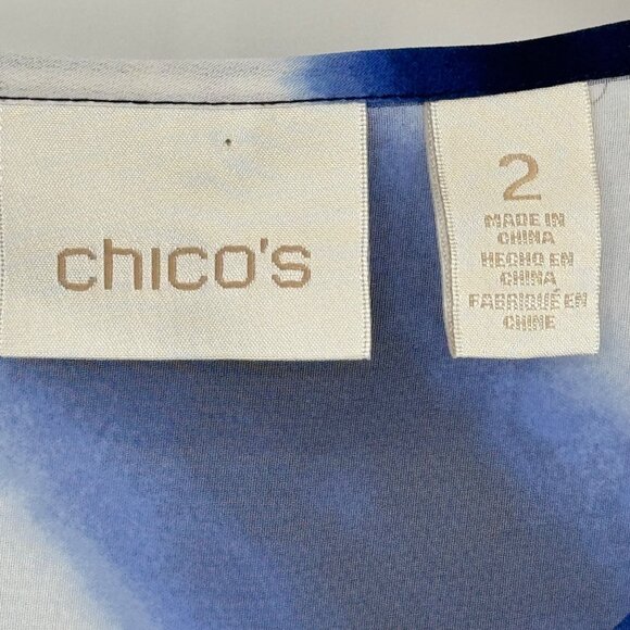 Chico's 2 Women's semi Sheer Blue White Geometric Print Tunic Top Size large - Picture 2 of 9